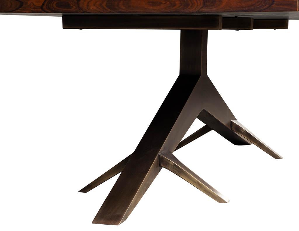 Modern Dining Table with Unique Metal Base Mozambique and Circassia Banded 4
