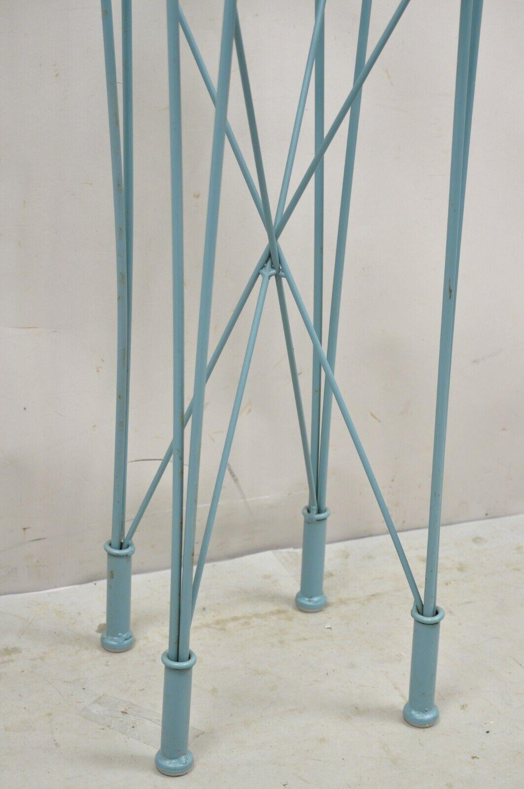 Mid-Century Modern Modern Directoire Style Blue Skyscraper Glass Top Pedestal Stand Side Table For Sale