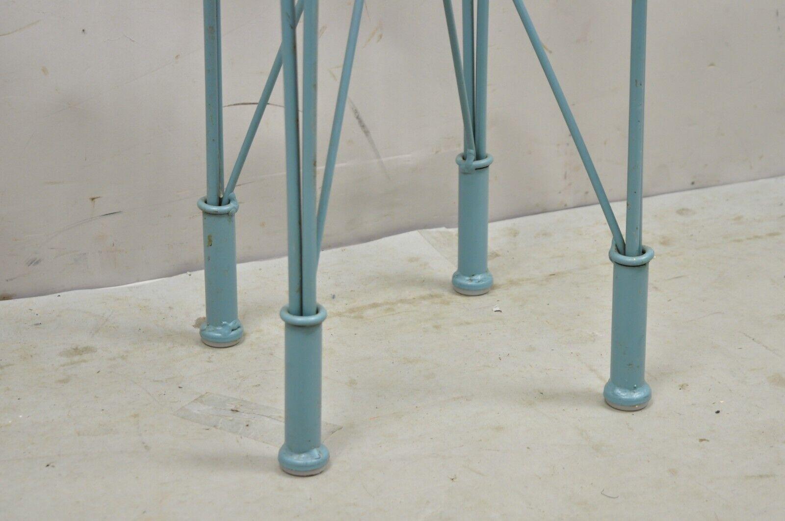 Modern Directoire Style Blue Skyscraper Glass Top Pedestal Stand Side Table In Good Condition For Sale In Philadelphia, PA