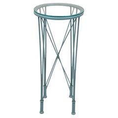 Retro Modern Directoire Style Blue Skyscraper Glass Top Pedestal Stand Side Table