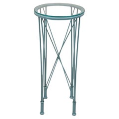 Modern Directoire Style Blue Skyscraper Glass Top Pedestal Stand Side Table