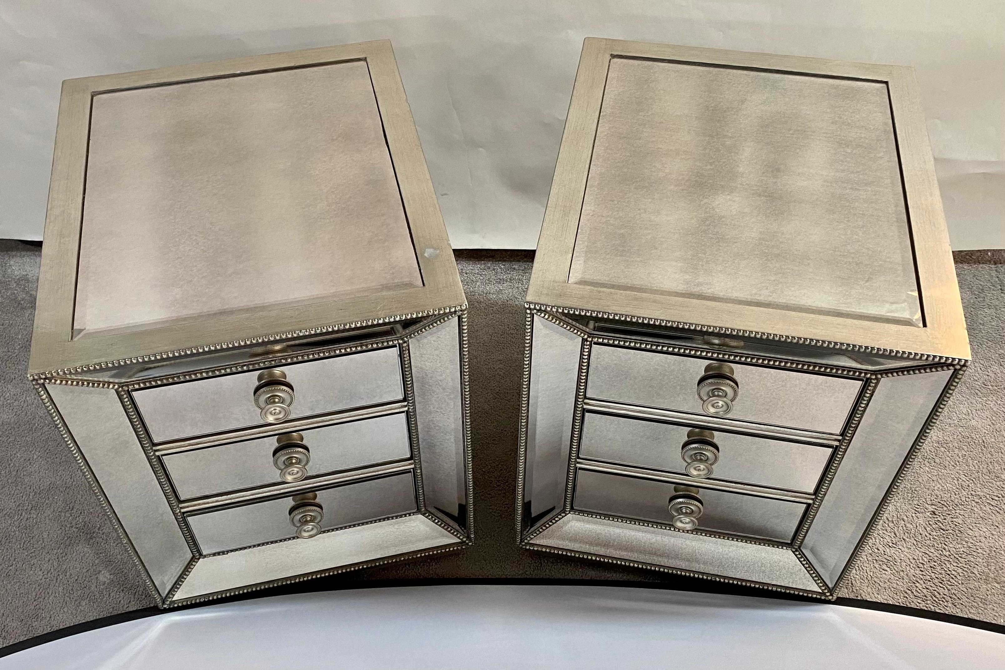An exquisite pair of nightstands that capture the essence of the directoire style aesthetics. These study and well built nightstands, showcasing a trifecta of functional drawers, stand as an exquisite fusion of form and function, where style meets
