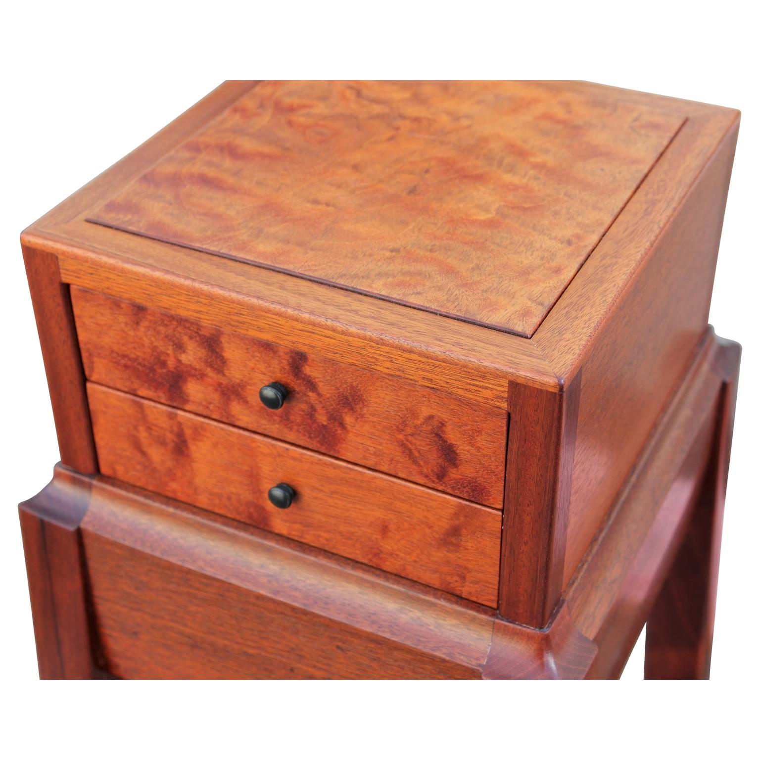 Modern Display Pedestal with Drawers-Quilted Mahogany and Ebony Jewelry Chest 1