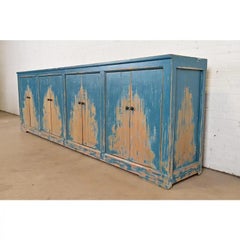 Modern Distressed Blue Painted Monumental Sideboard by Van Thiel