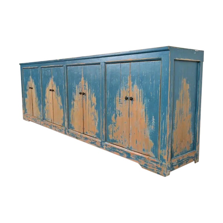 Modern Distressed Blue Painted Monumental Sideboard by Van Thiel For Sale