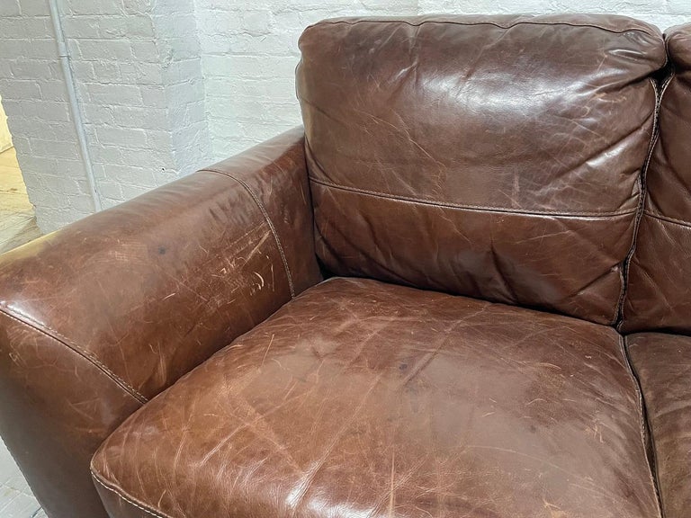 Modern Distressed Brown Leather Sofa, Distressed Leather Sofa Cleaner