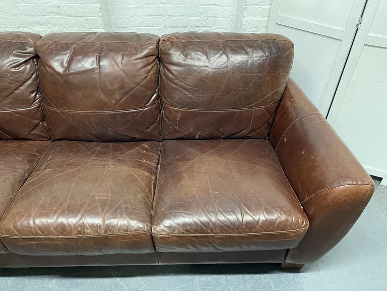 Modern Distressed Brown Leather Sofa For Sale at 1stDibs
