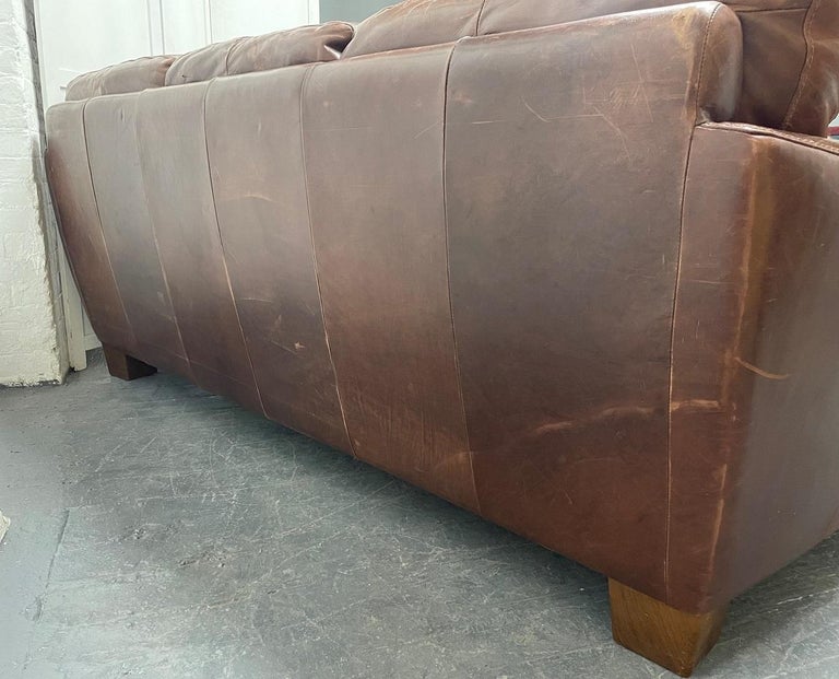 Modern Distressed Brown Leather Sofa For Sale at 1stDibs