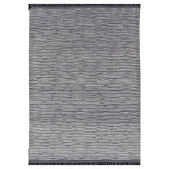 Modern Distressed Moroccan Rug in Blue and White   9'9 x 14'9