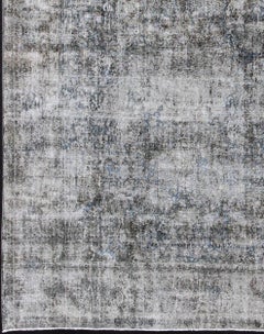 Modern Distressed Persian Rug with Medallion Design in Charcoal and Gray