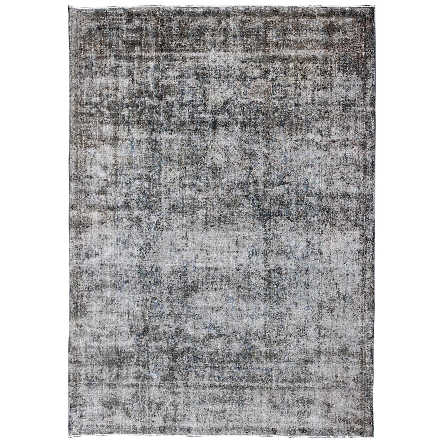 Tappeto persiano moderno con disegno a medaglioni in grigio e carbone