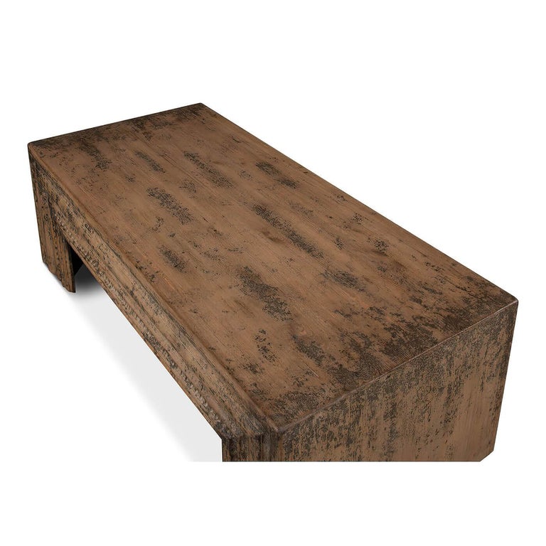 Rustic Modern Distressed Wood Coffee Table For Sale