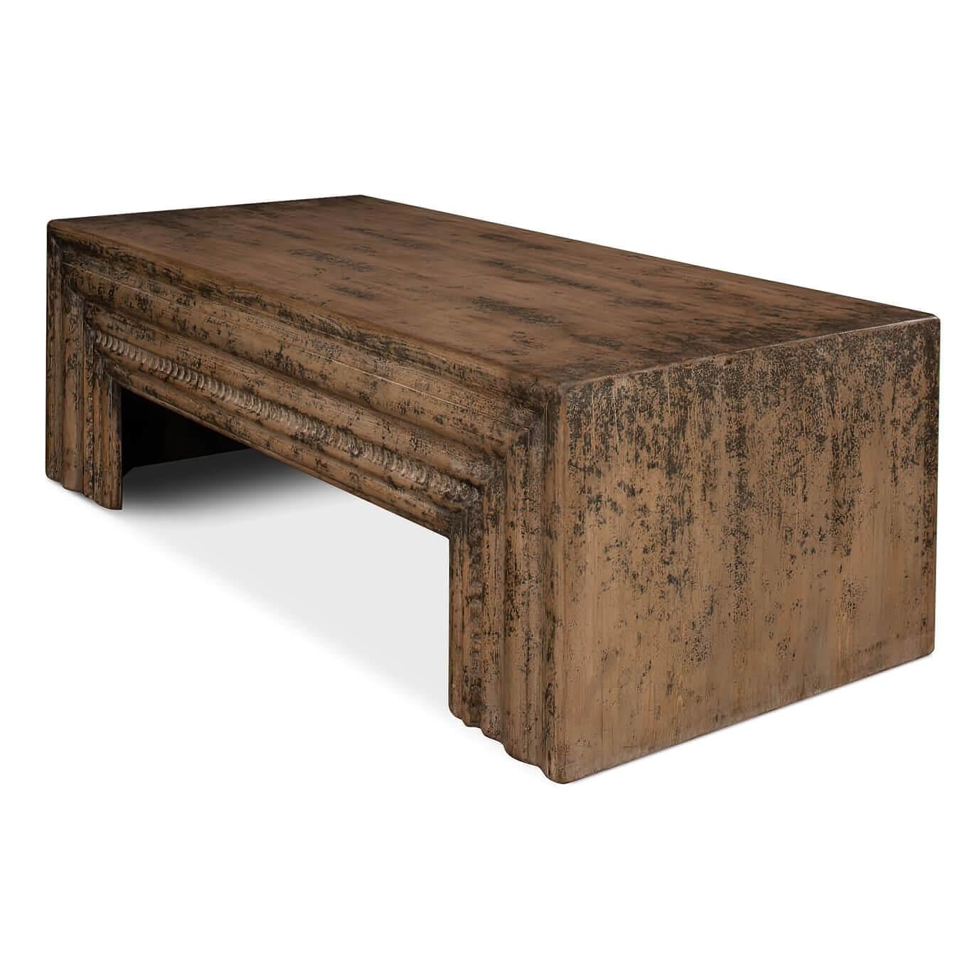 Modern Distressed Wood Coffee Table In New Condition In Westwood, NJ