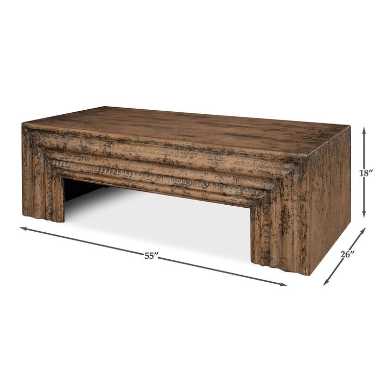 Modern Distressed Wood Coffee Table For Sale 1