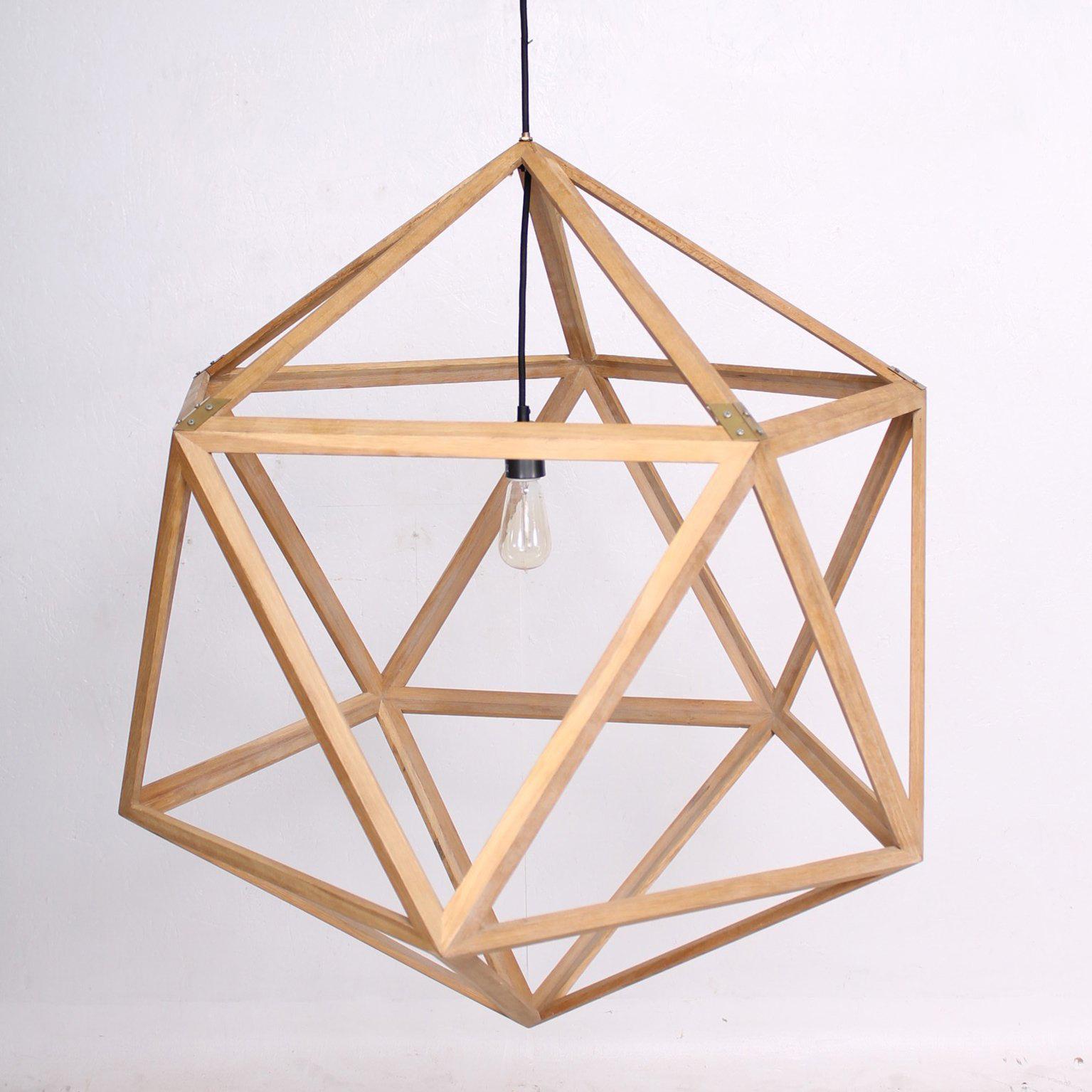 Contemporary Modern Dodecahedron Hanging Wood Hanging Chandelier