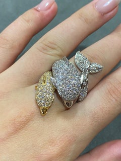 Modern Dolphin Diamond White Yellow !8K Gold Ring for Her