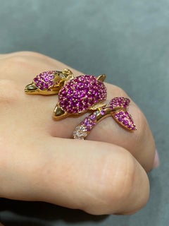 Modern Dolphin Pink Sapphire Yellow !8K Gold Ring for Her