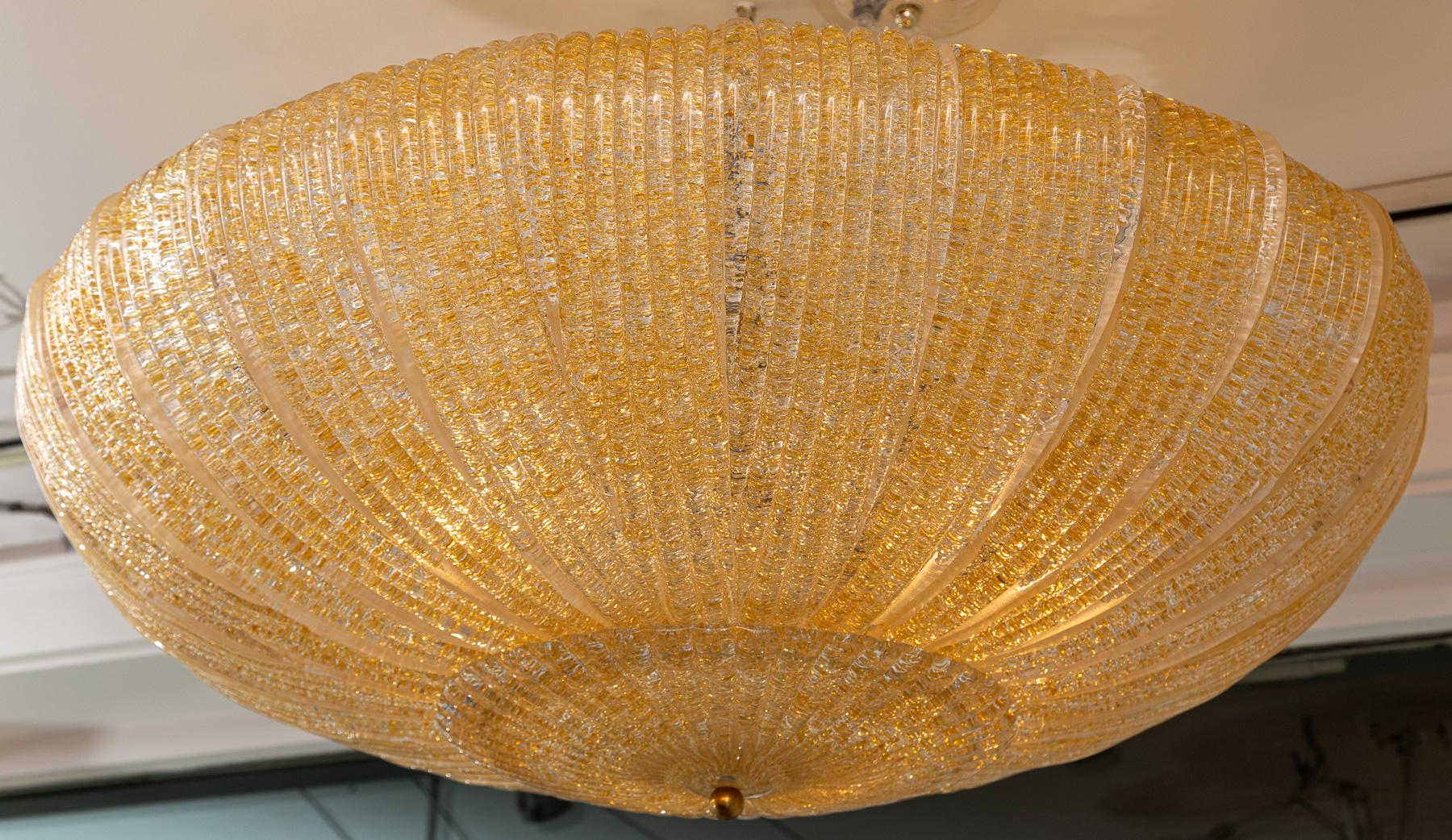Italian Modern Dome-Shaped Glass Ceiling Fixture In Amber, Contemporary