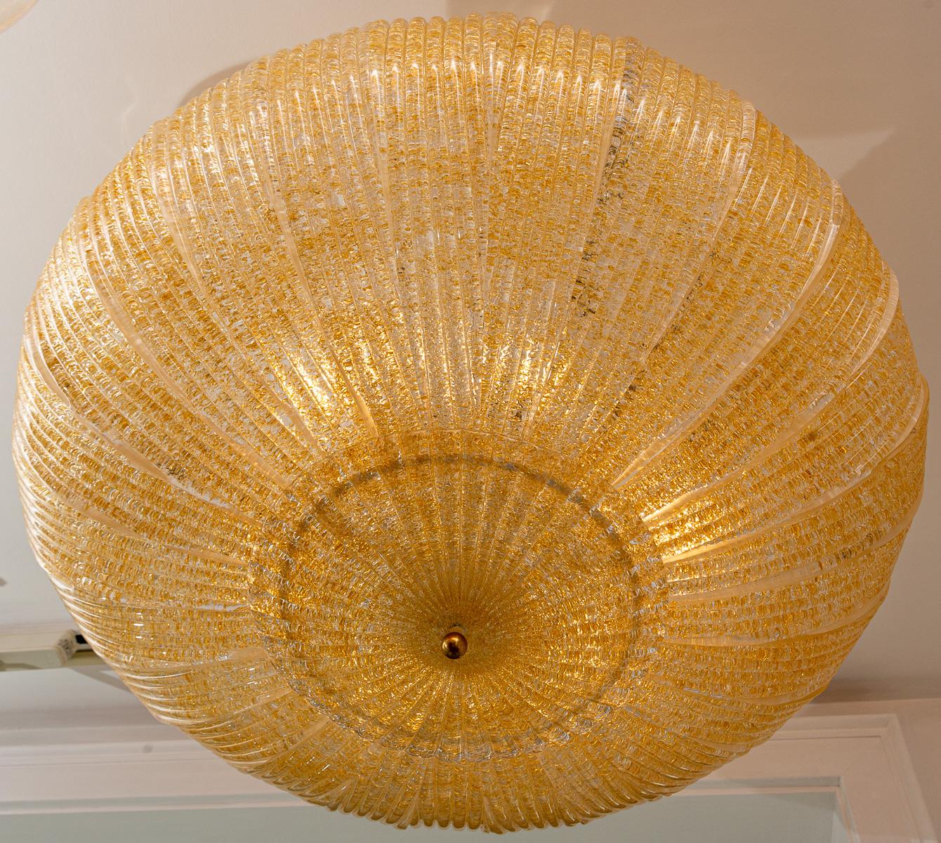 Modern Dome-Shaped Glass Ceiling Fixture In Amber, Contemporary In Excellent Condition In Westport, CT