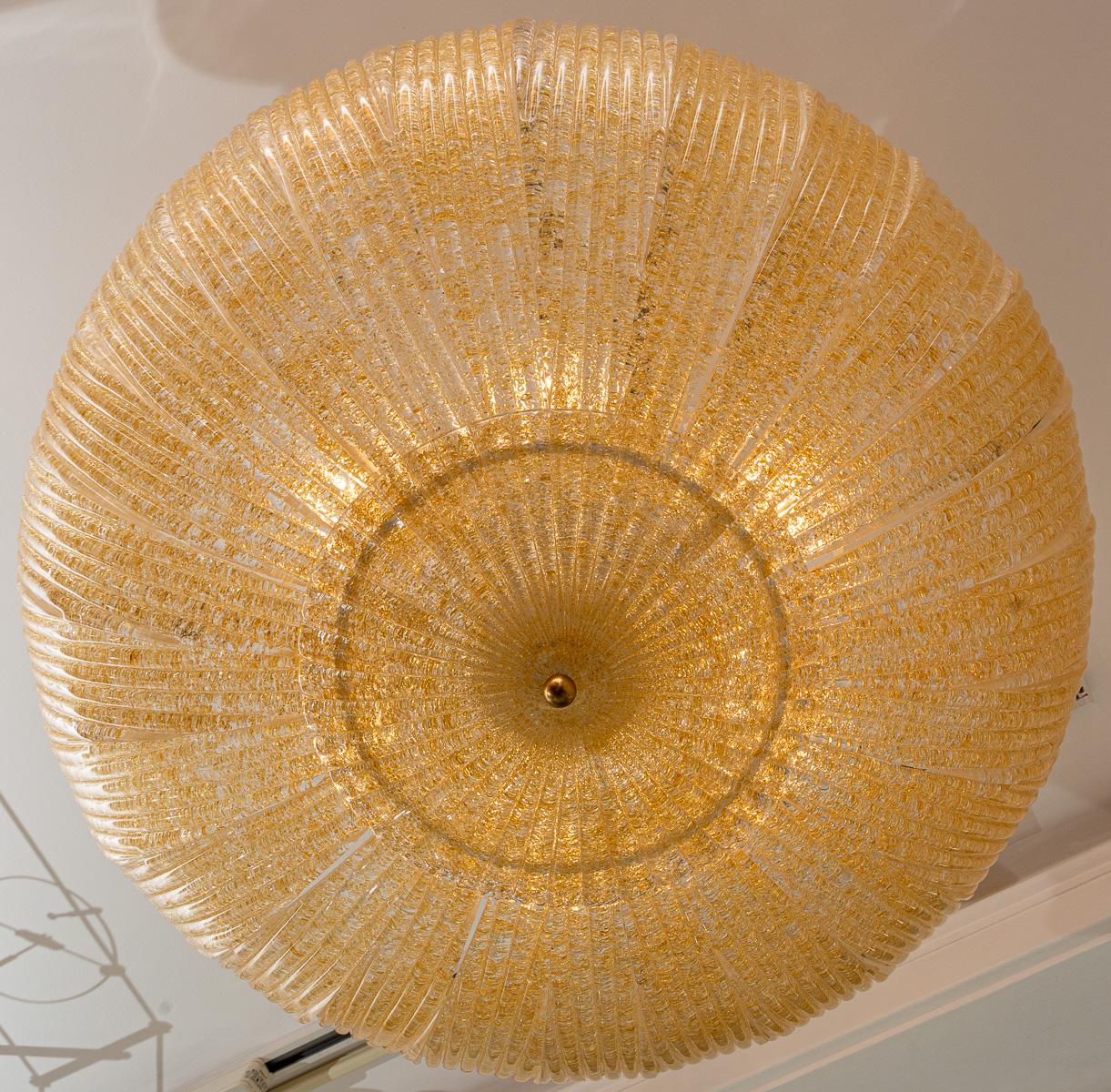 Blown Glass Modern Dome-Shaped Glass Ceiling Fixture In Amber, Contemporary