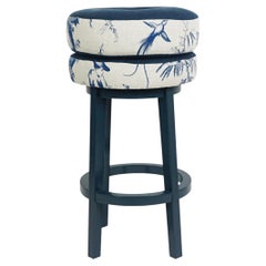 Vintage Modern Donut Shaped Bar Stool with Japanese Inspired Shengyou Toile