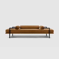 Modern Daybed with Black Matte Black Frame and 'Latte' Cotton Velvet Upholstery