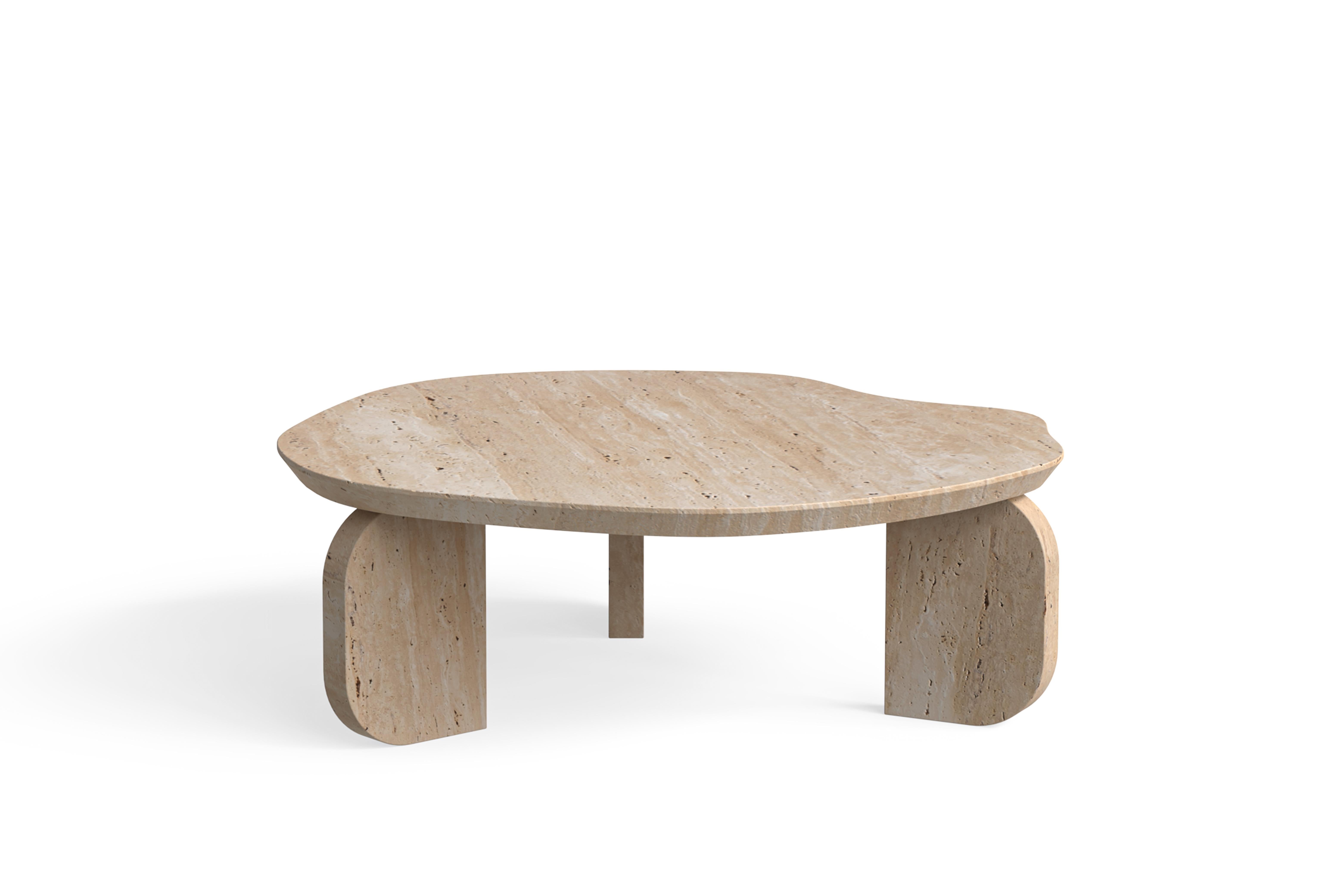 Portugais Table basse Dornes, travertin, fabriquée à la main au Portugal par Greenapple en vente