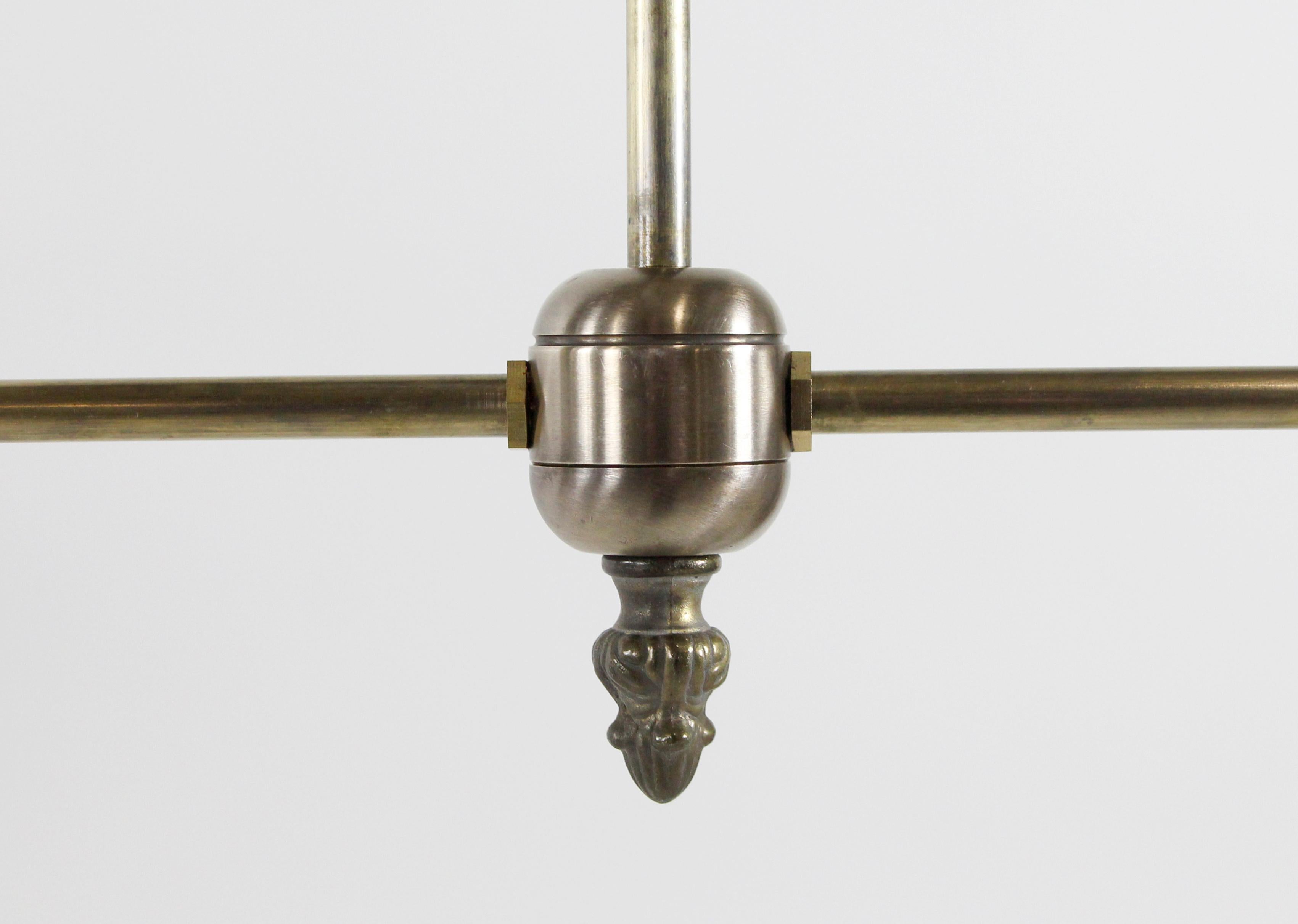 Contemporary Modern Double Brass Prism Holophane Ruffled Shade Pendant Light