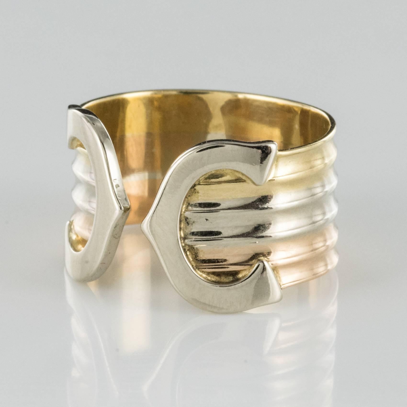 Modern Double C Cartier Style 3 Gold Ring In New Condition In Poitiers, FR