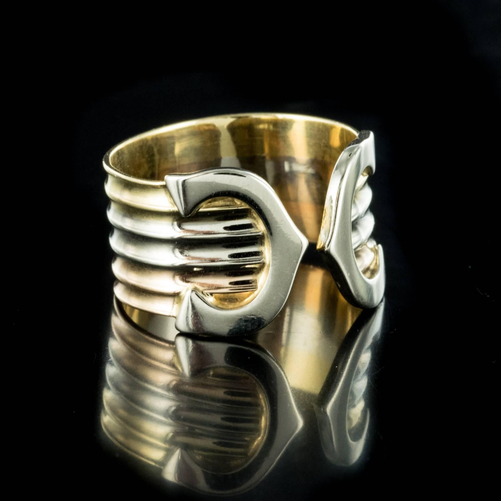Modern Double C Cartier Style 3 Gold Ring 3