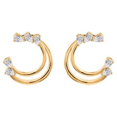 Modern Double Hoop Natural Diamond Earrings in 14K Yellow Gold Statement Jewelry
