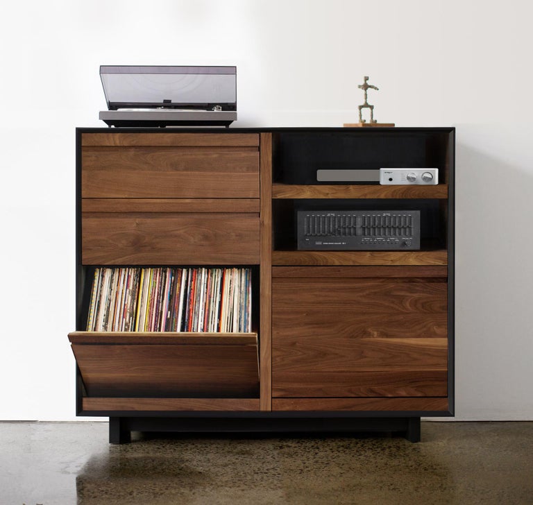 Hand-Crafted Modern Double LP Storage Cabinet For Sale