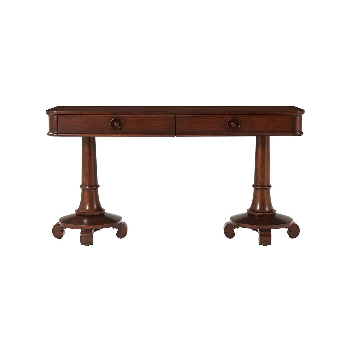 American Classical Modern Double Pedestal Console Table For Sale