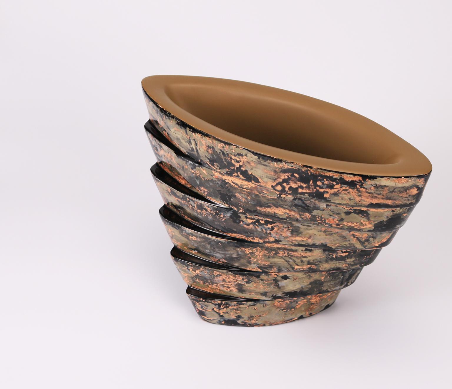 Contemporary Modern Double Shell Deconstructed Lacquered Ceramic Vessel by Golem of Italy For Sale