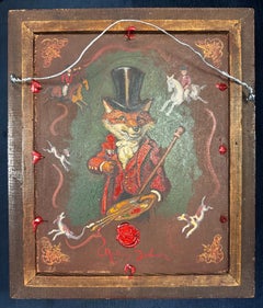 Modern Double Sided Oil Painting of Foxes in Antique Frame by Anthony Barham