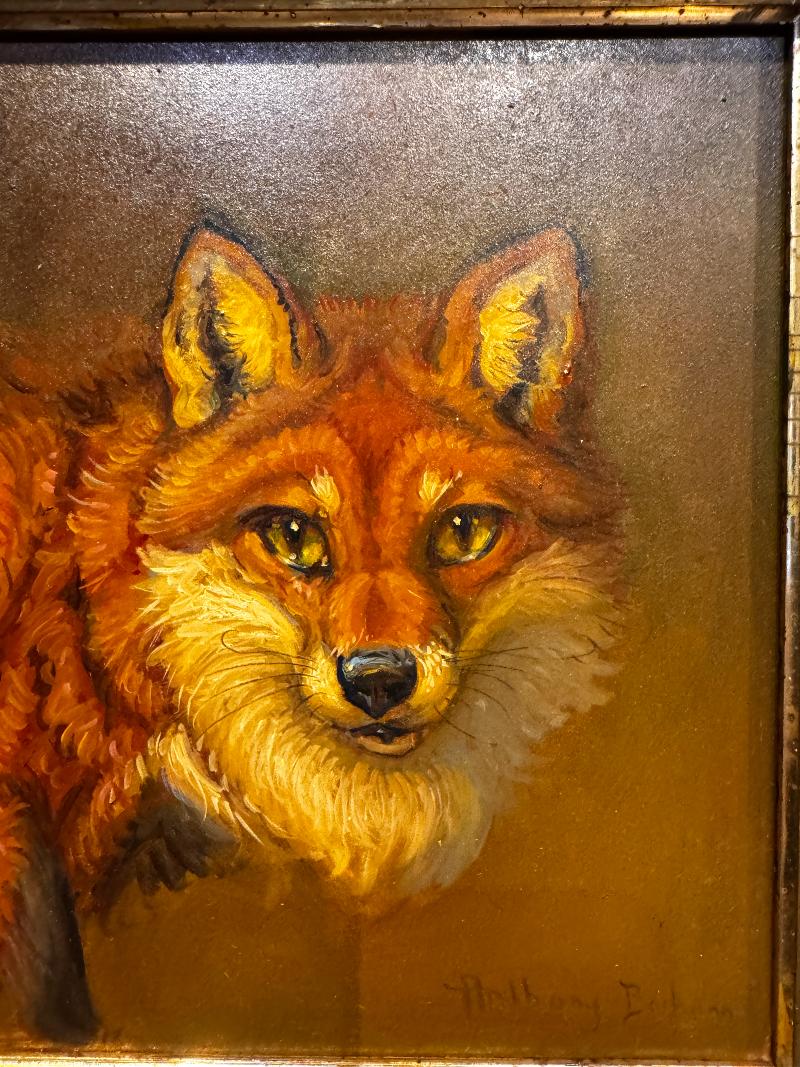 Américain Peinture à l'huile moderne double face de renards dans un cadre ancien par Anthony Barham en vente