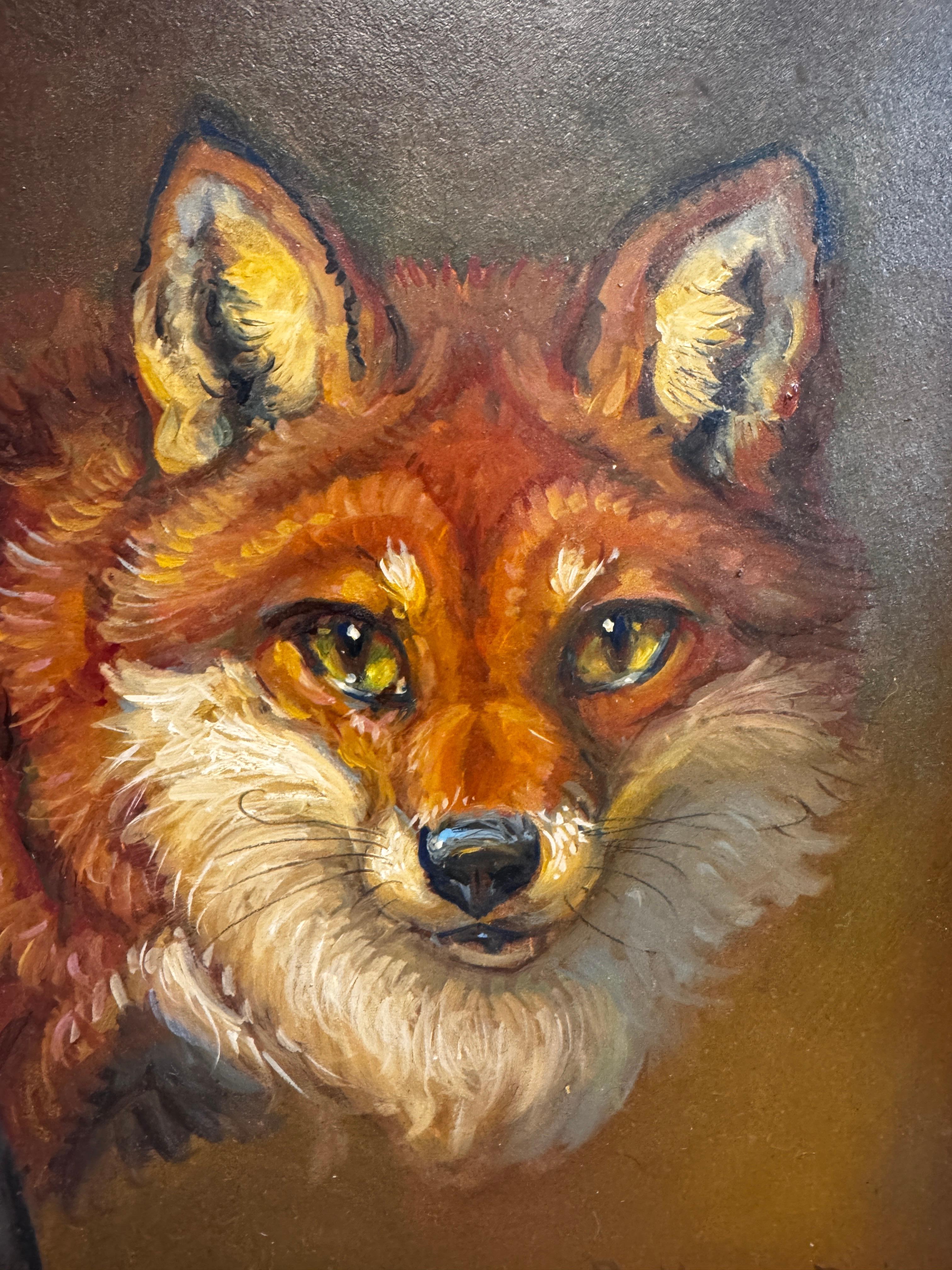 Peint à la main Peinture à l'huile moderne double face de renards dans un cadre ancien par Anthony Barham en vente