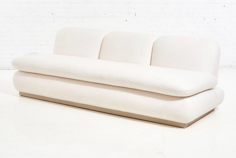 American Modern Drama White Boucle Pouf Sofa For Sale