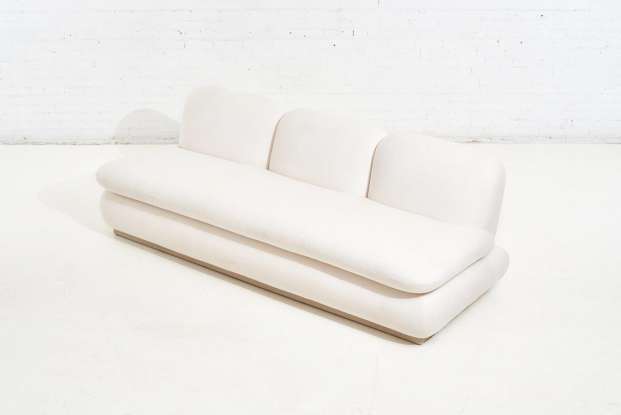 Modern Drama White Bouclé Pouf Sofa In New Condition For Sale In Chicago, IL