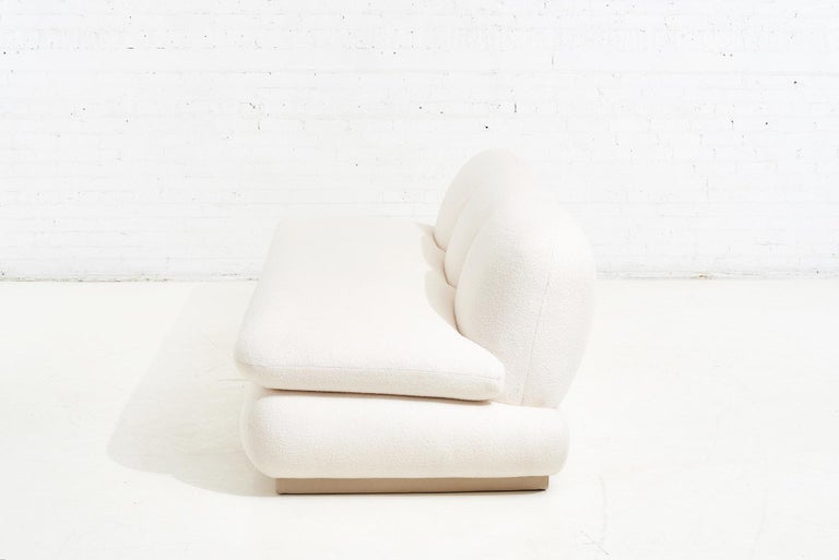 Leather Modern Drama White Boucle Pouf Sofa For Sale