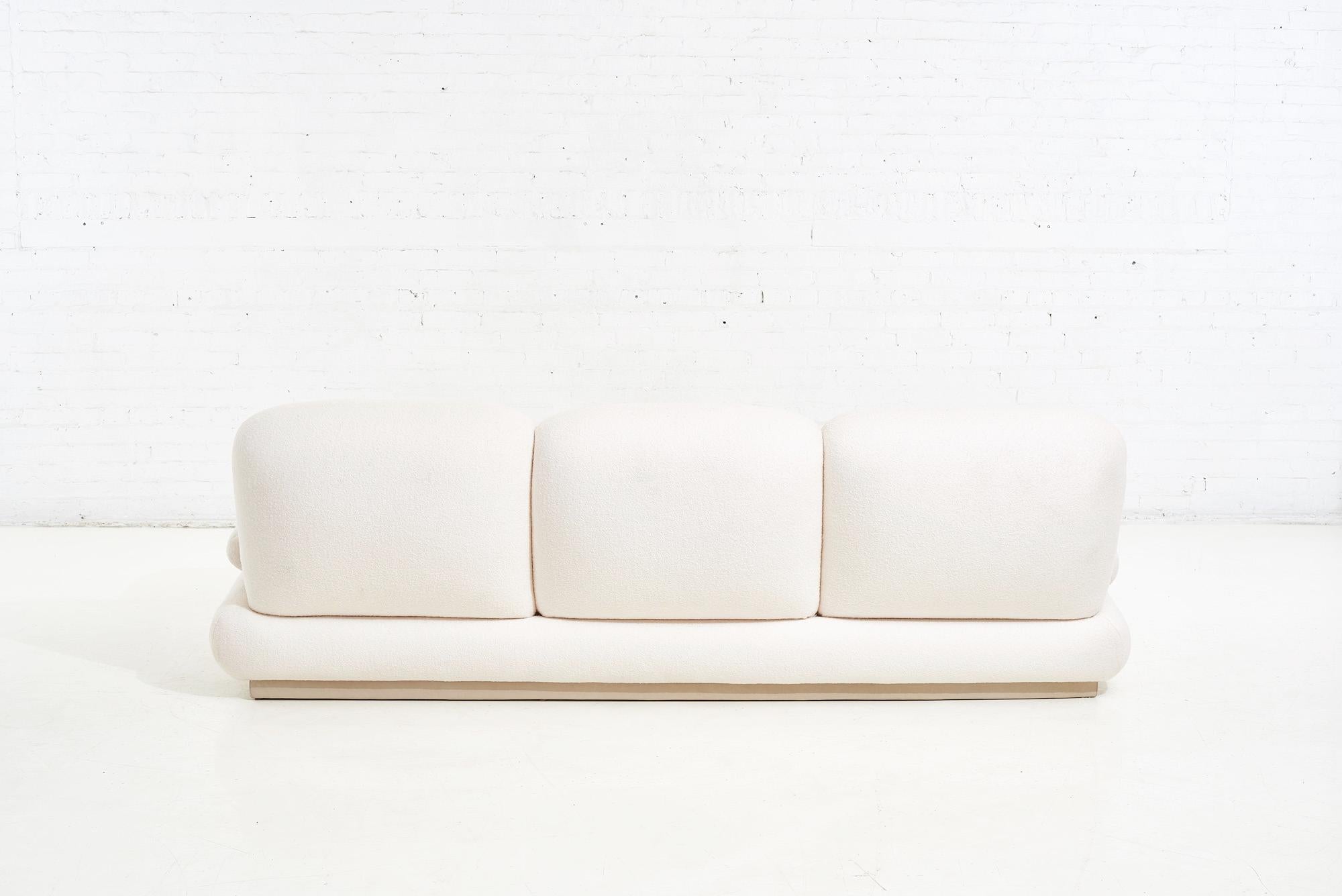 Modern Drama White Boucle Pouf Sofa In New Condition In Chicago, IL