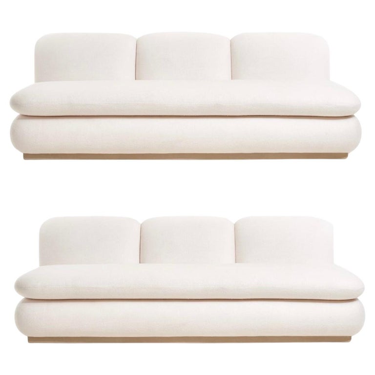 Modern Drama White Boucle Pouf Sofa For Sale