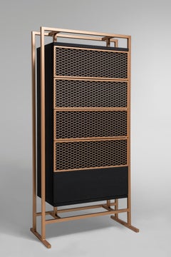Contemporary Chest of Drawers in Metal and Black Oak