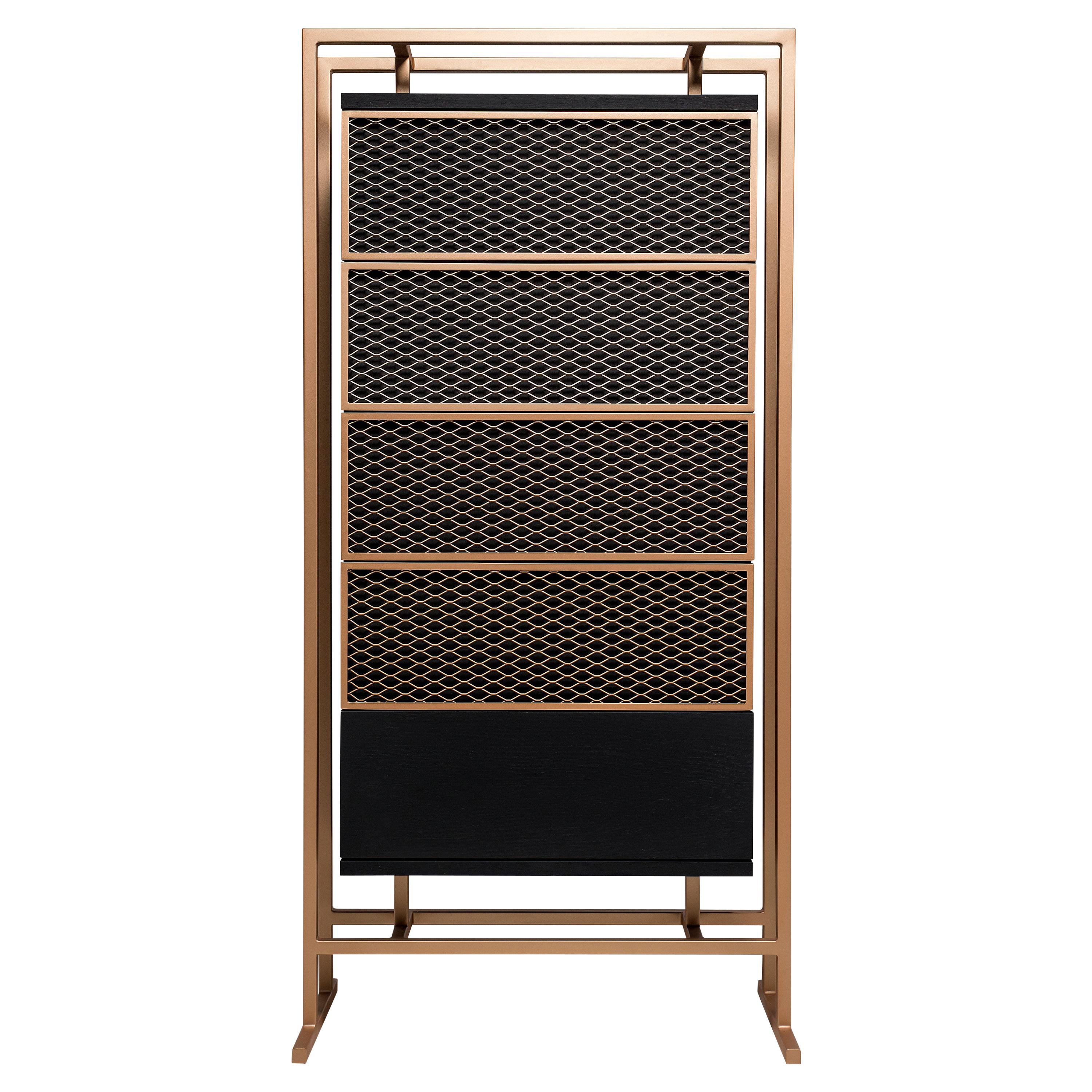 Black Oak Chest of Drawers with Metal Details For Sale at 1stDibs