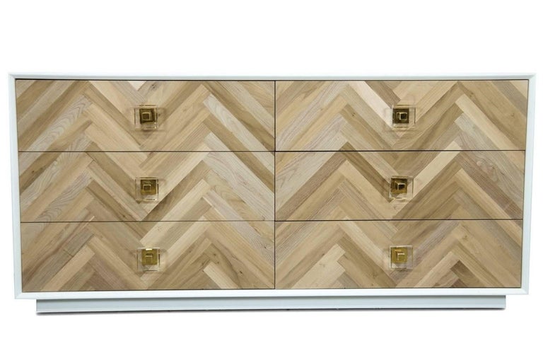 Modern Dresser Bleached Walnut Herringbone Drawer Fronts For Sale at