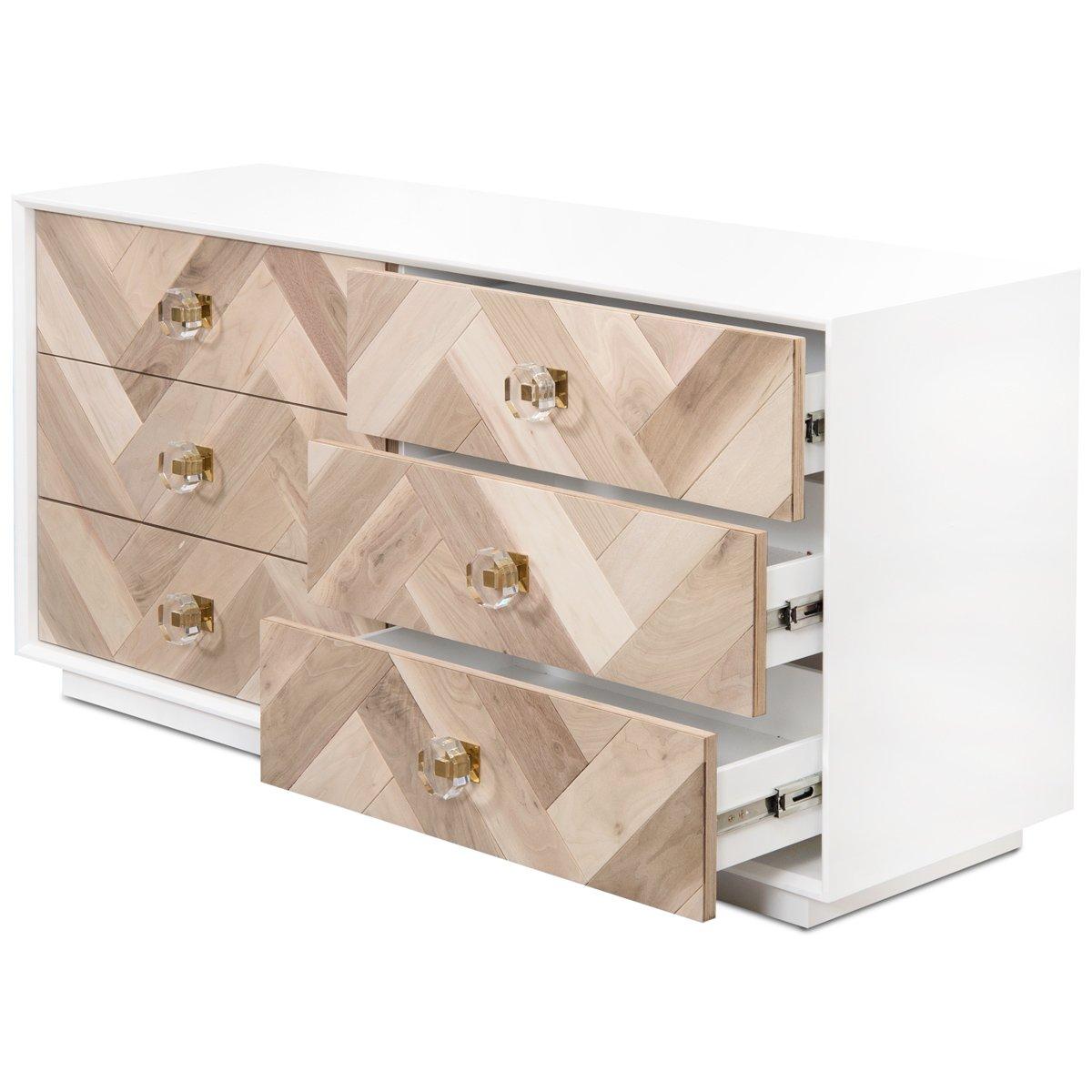 Modern Dresser Bleached Walnut Herringbone Drawer Fronts For Sale