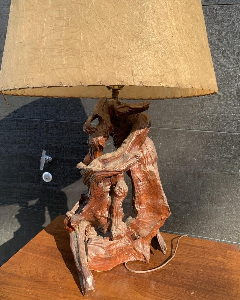 Mid-20th Century Modern Driftwood Lamp With Fiberglass Shade For Sale