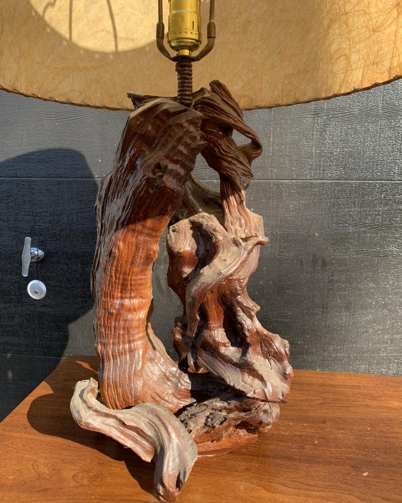 Modern Driftwood Lamp With Fiberglass Shade For Sale 1