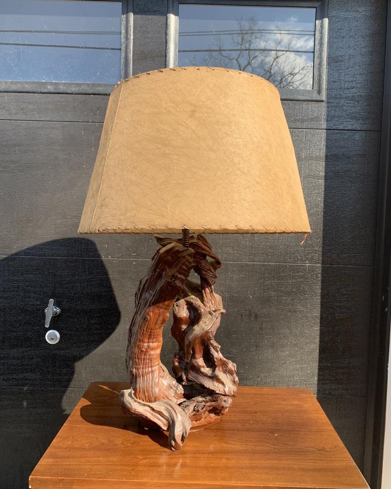 Modern Driftwood Lamp With Fiberglass Shade For Sale 2