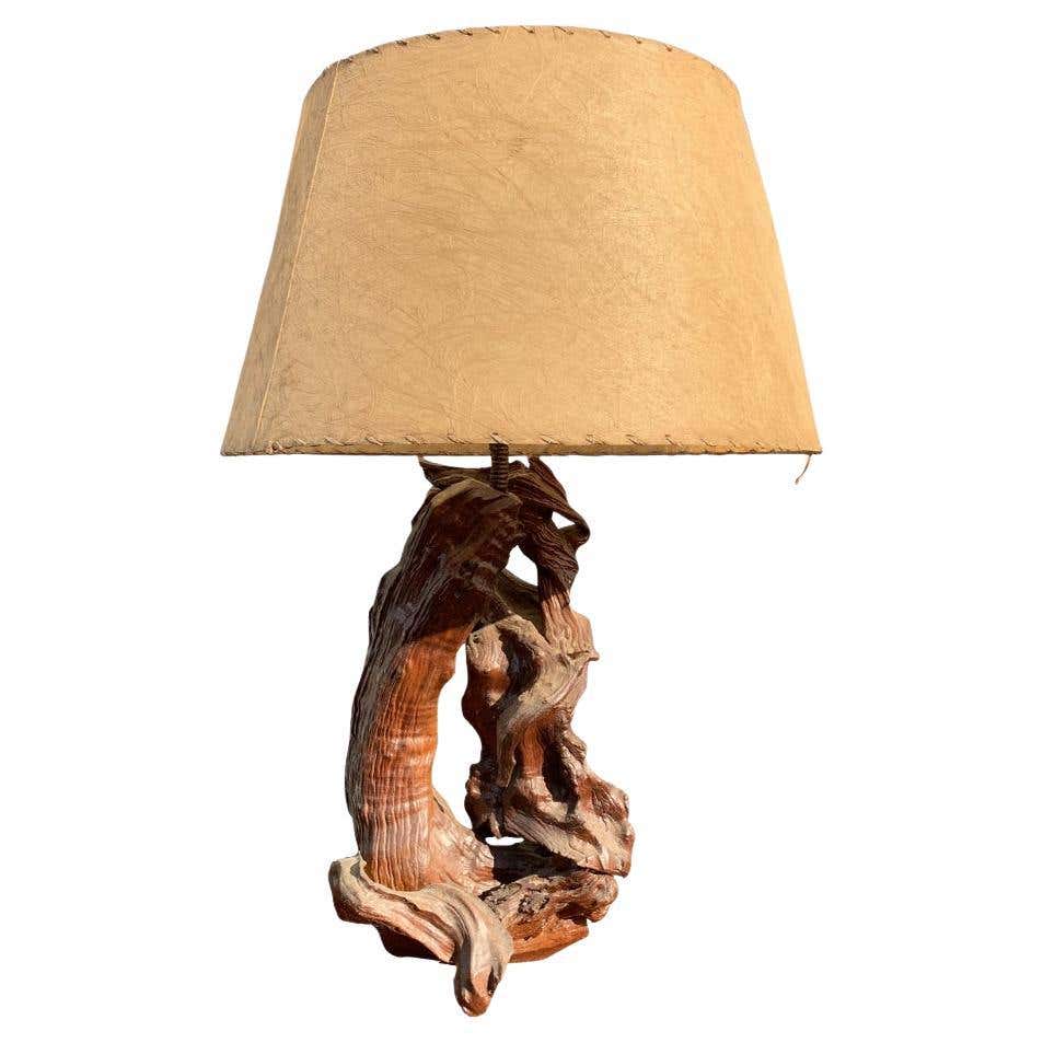 Modern Driftwood Lamp With Fiberglass Shade at 1stDibs